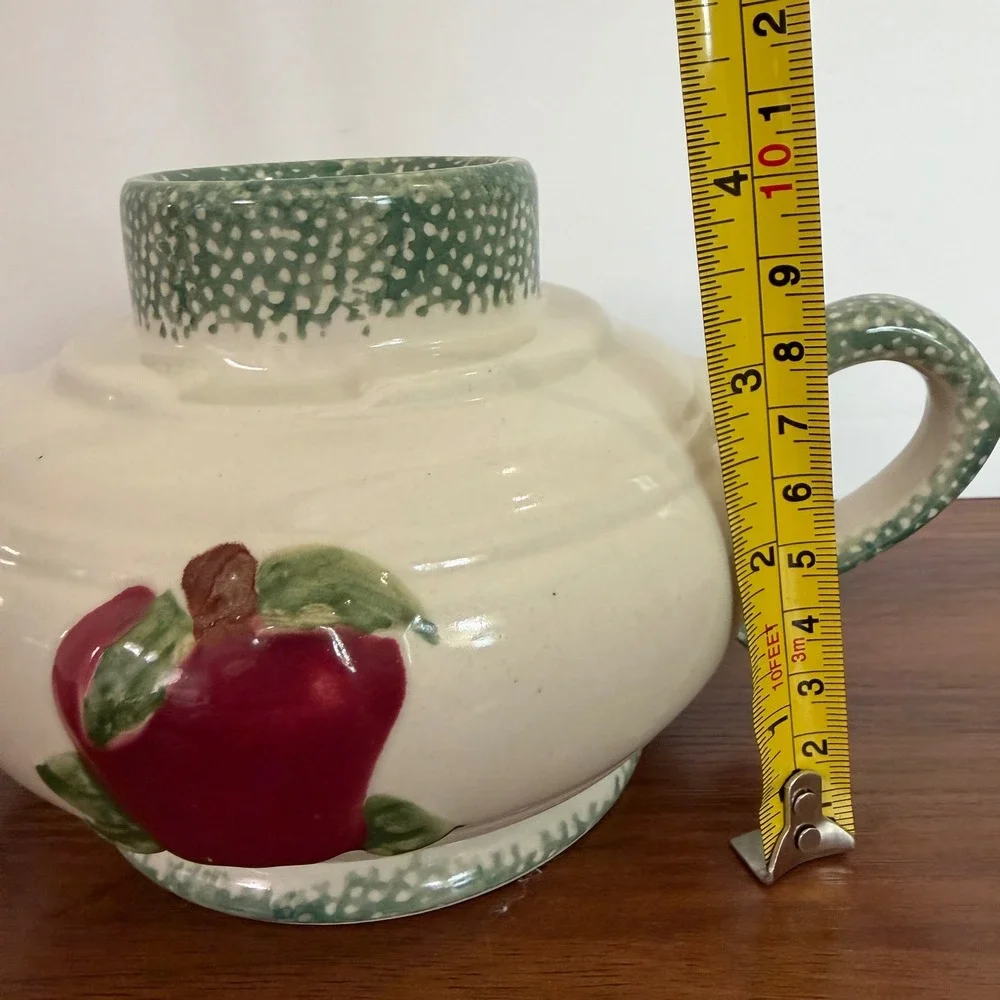 Ceramic Apple Taper Candle Holder Double Handle Farmhouse Green Cream Cottage